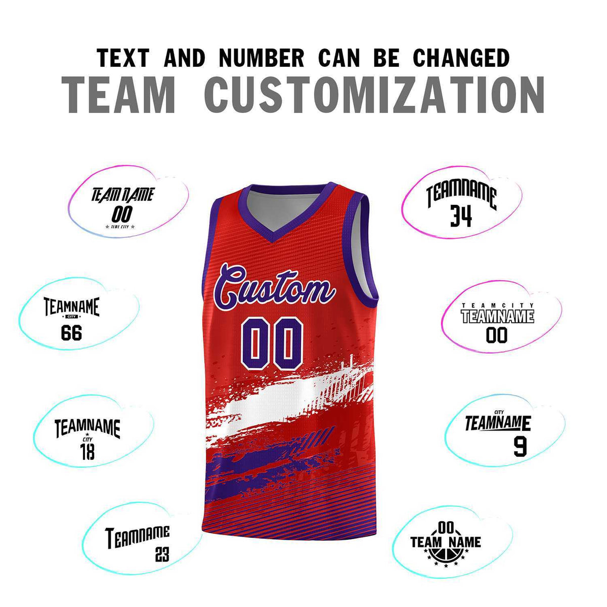 Custom Red White and Purple Graffiti Pattern Sports Uniform Basketball Jersey|KXKSHOP