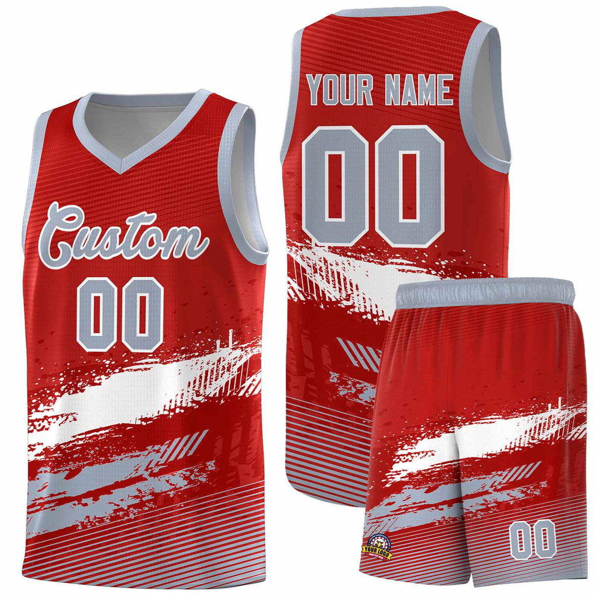 Custom Red White and Gray Graffiti Pattern Sports Uniform Basketball Jersey|KXKSHOP