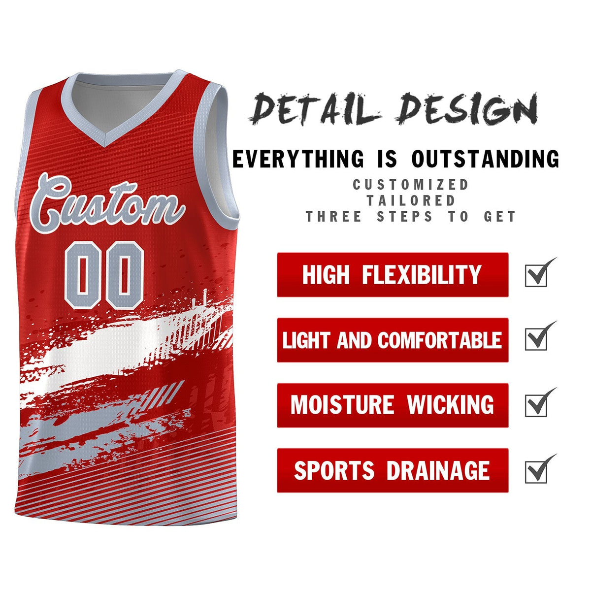 Custom Red White and Gray Graffiti Pattern Sports Uniform Basketball Jersey|KXKSHOP