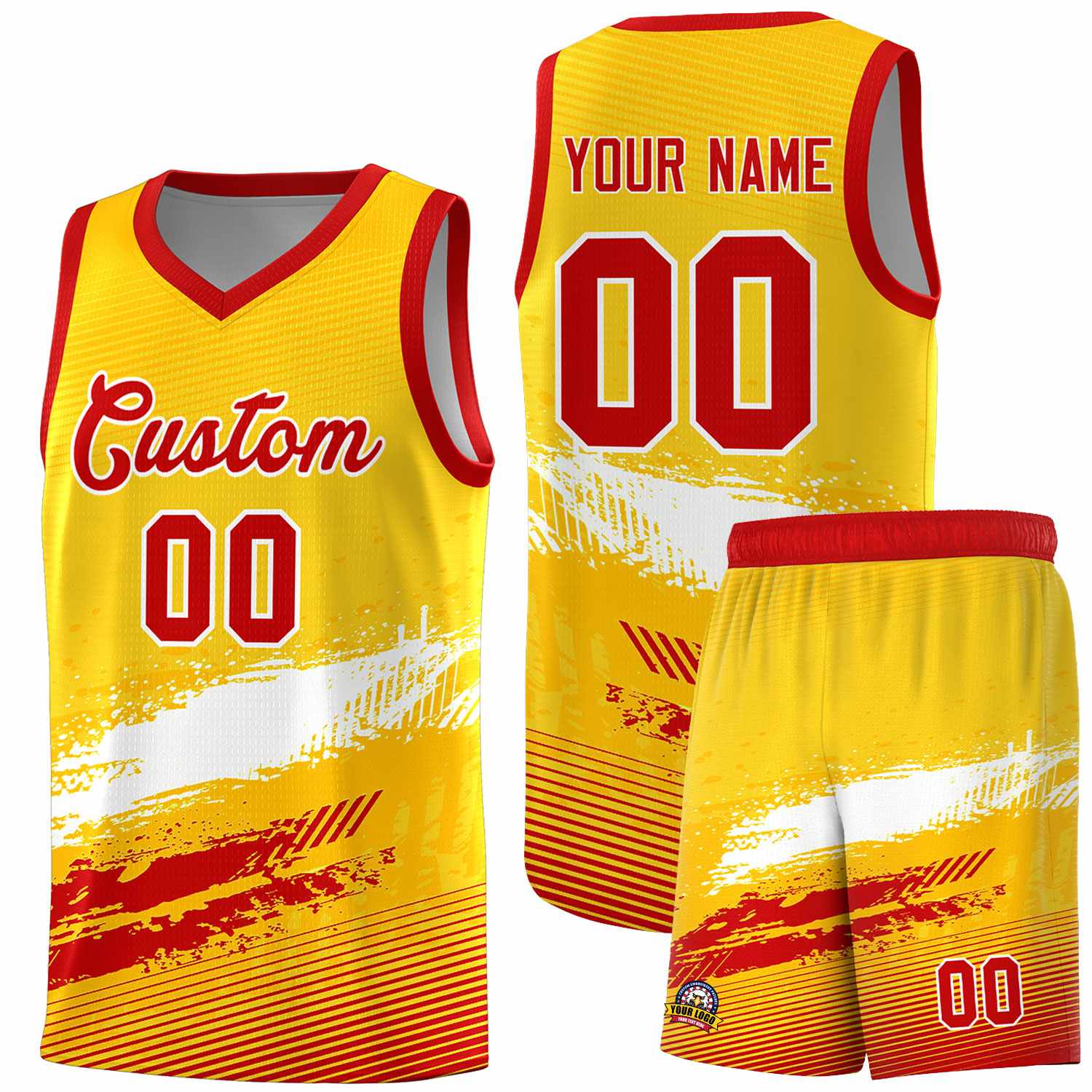 Custom Yellow White and Red Graffiti Pattern Sports Uniform Basketball Jersey|KXKSHOP