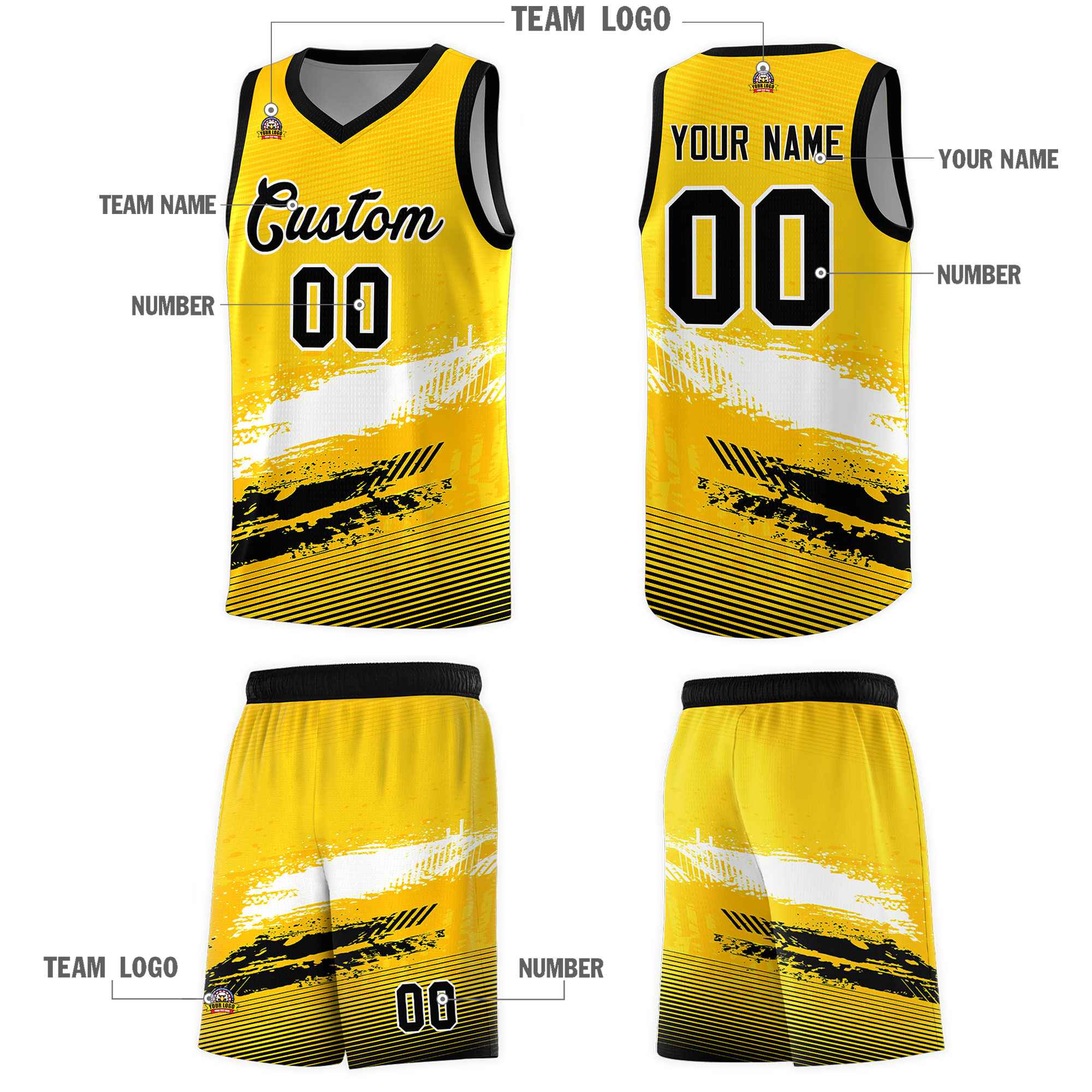 Custom Yellow White and Black Graffiti Pattern Sports Uniform Basketball Jersey|KXKSHOP