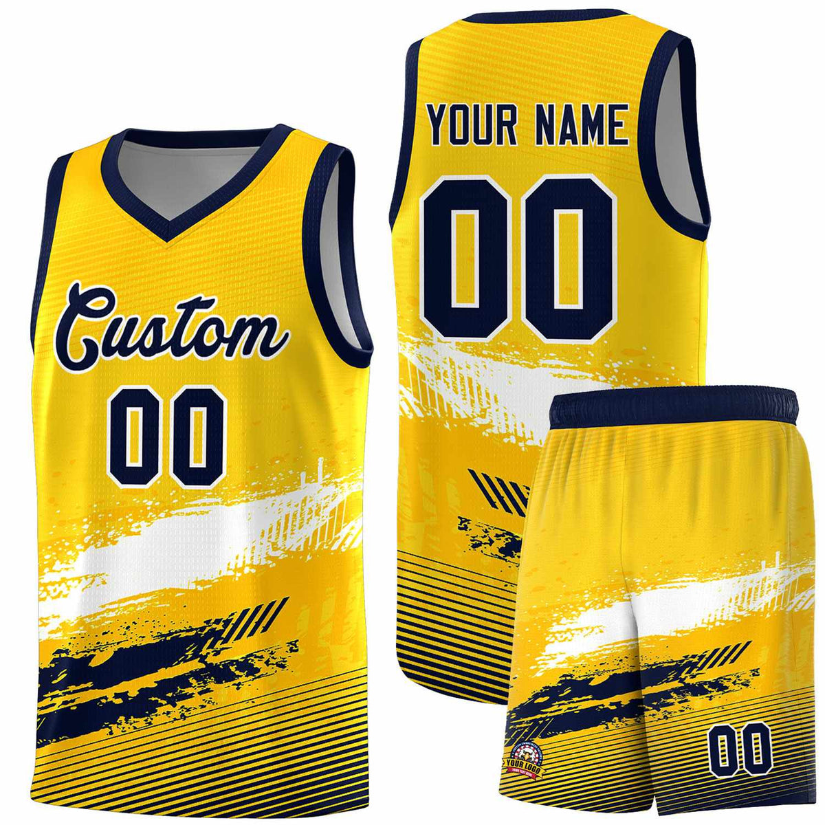 Custom Yellow White and Navy Graffiti Pattern Sports Uniform Basketball Jersey|KXKSHOP