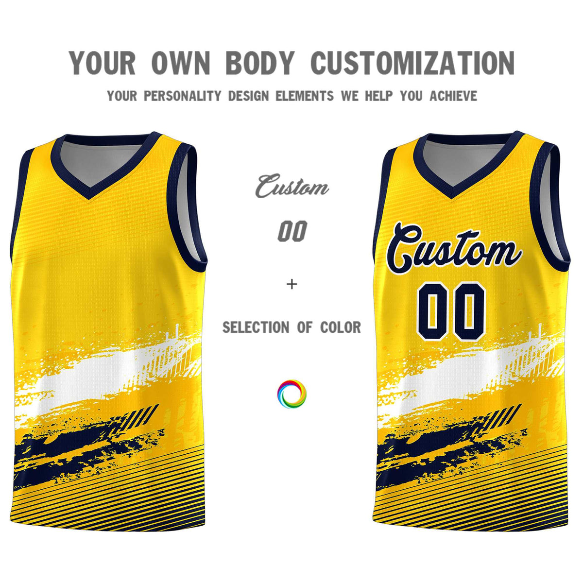 Custom Yellow White and Navy Graffiti Pattern Sports Uniform Basketball Jersey|KXKSHOP
