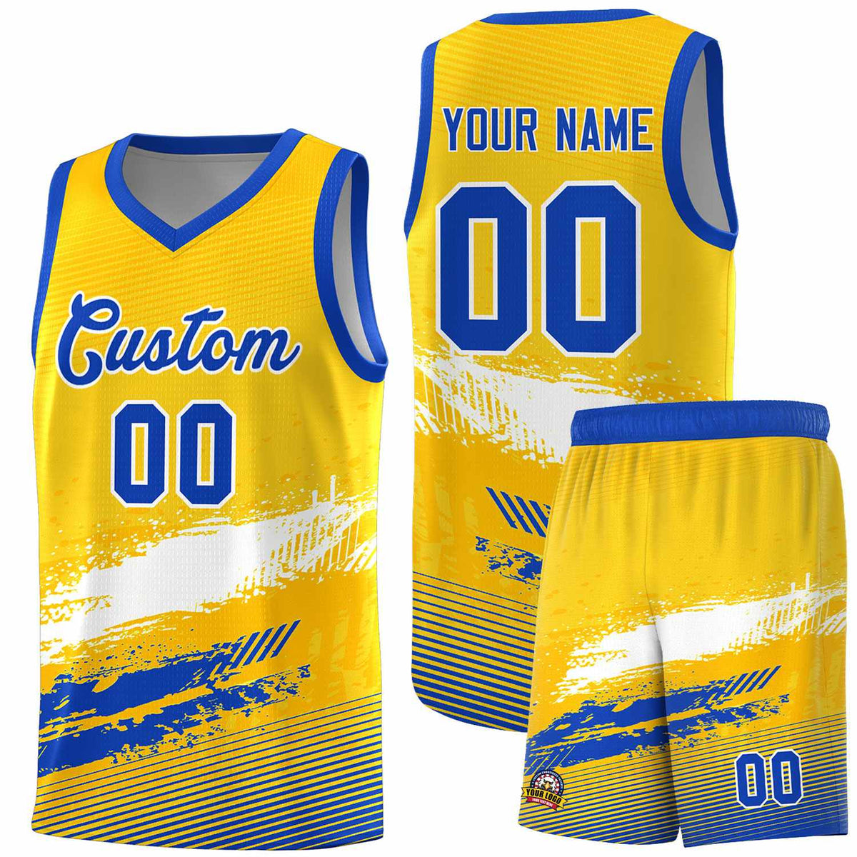 Custom Yellow White and Royal Graffiti Pattern Sports Uniform Basketball Jersey|KXKSHOP