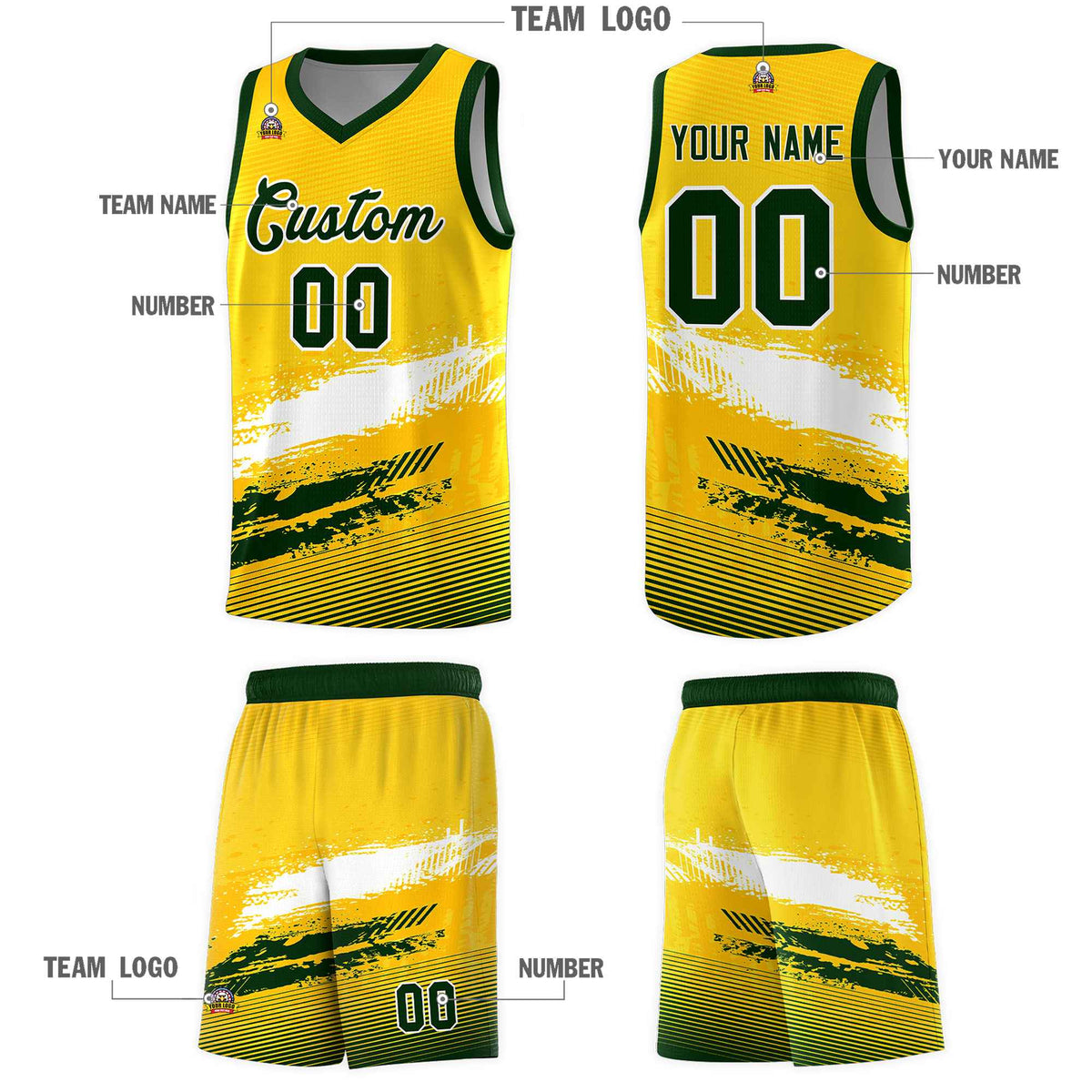 Custom Yellow White and Green Graffiti Pattern Sports Uniform Basketball Jersey|KXKSHOP