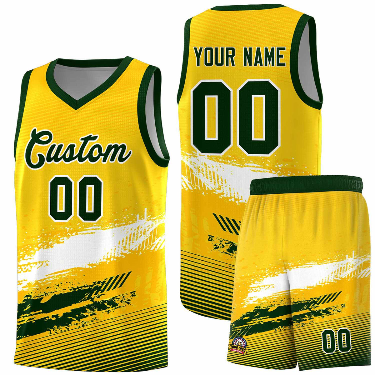 Custom Yellow White and Green Graffiti Pattern Sports Uniform Basketball Jersey|KXKSHOP