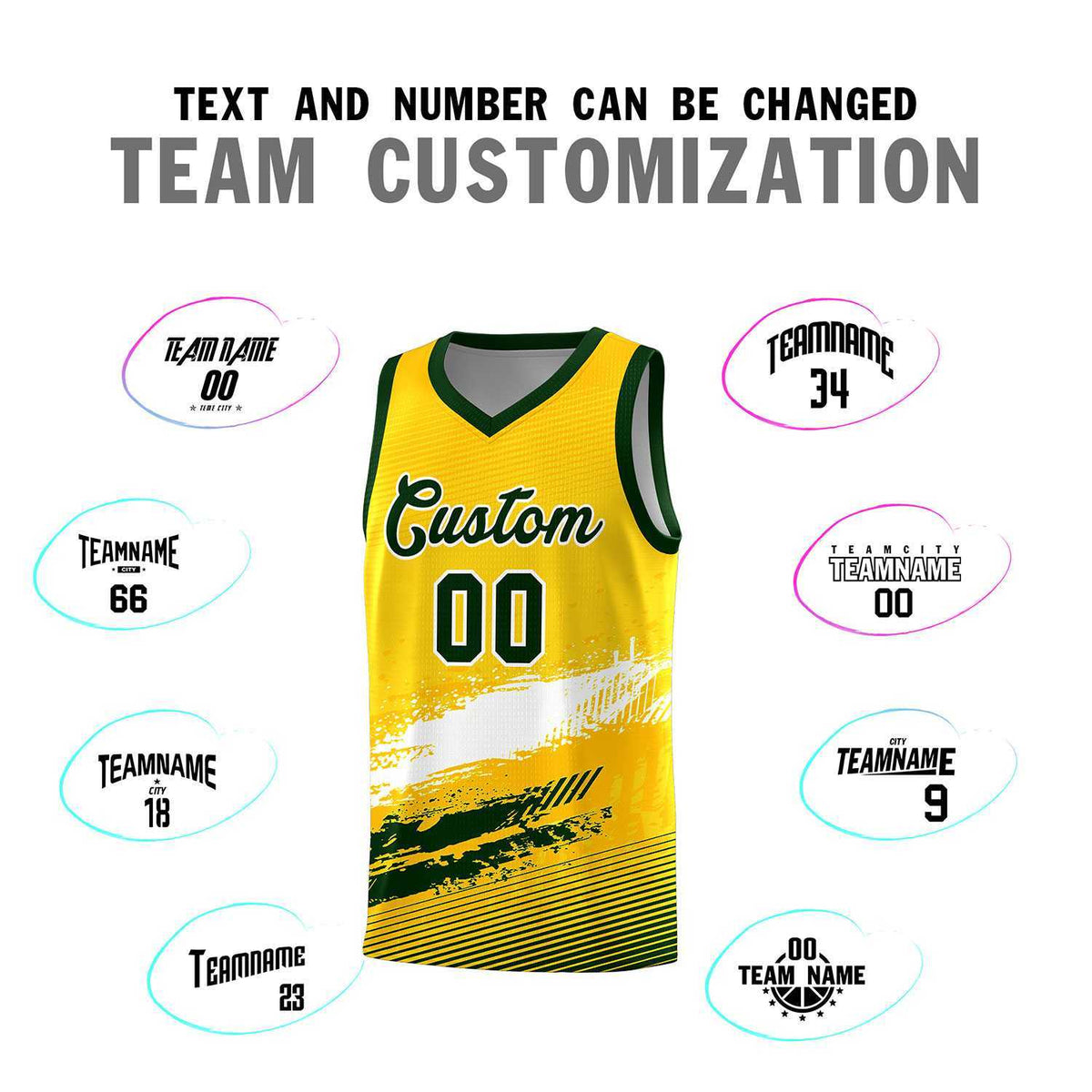 Custom Yellow White and Green Graffiti Pattern Sports Uniform Basketball Jersey|KXKSHOP