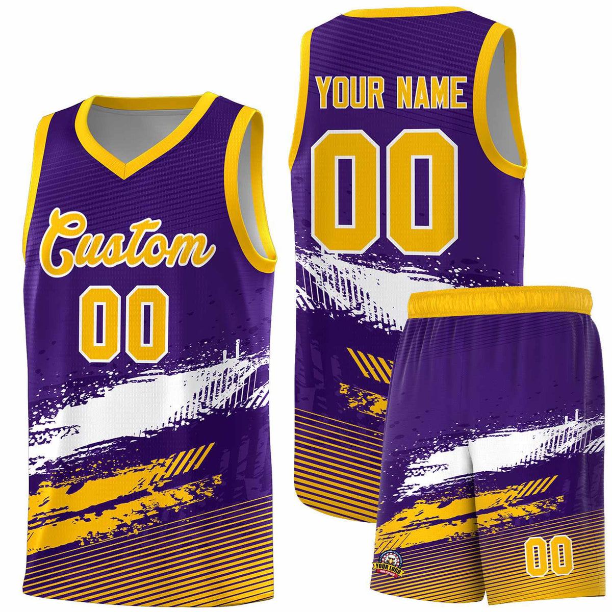 Custom Purple White and Yellow Graffiti Pattern Sports Uniform Basketball Jersey|KXKSHOP