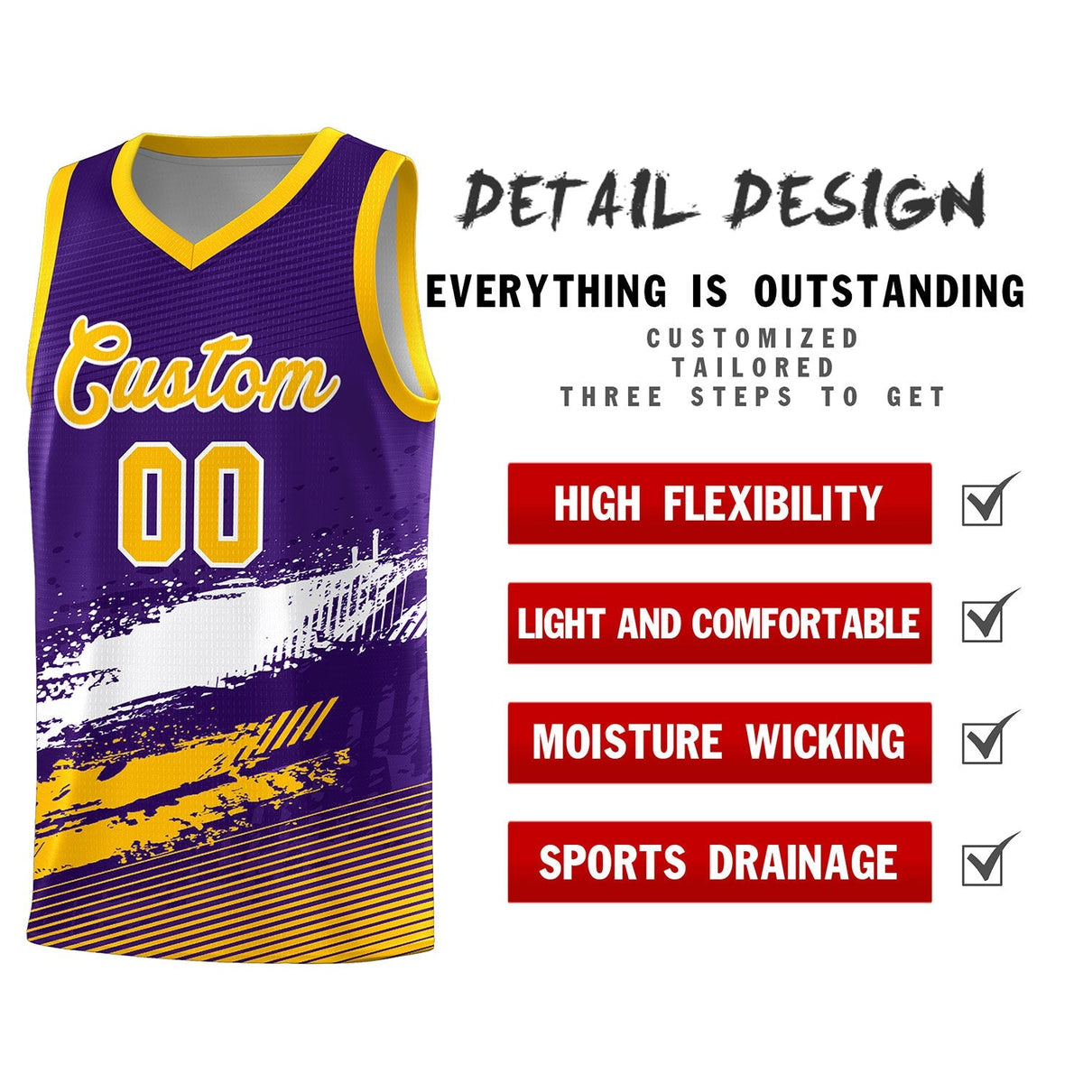 Custom Purple White and Yellow Graffiti Pattern Sports Uniform Basketball Jersey|KXKSHOP