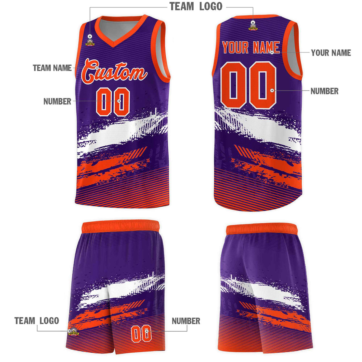 Custom Purple White and Orange Graffiti Pattern Sports Uniform Basketball Jersey|KXKSHOP
