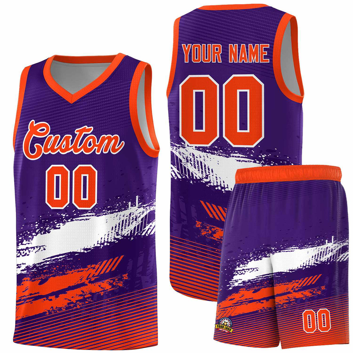Custom Purple White and Orange Graffiti Pattern Sports Uniform Basketball Jersey|KXKSHOP