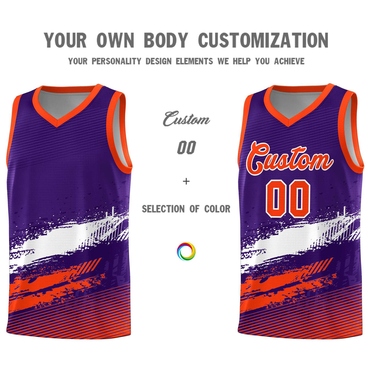 Custom Purple White and Orange Graffiti Pattern Sports Uniform Basketball Jersey|KXKSHOP