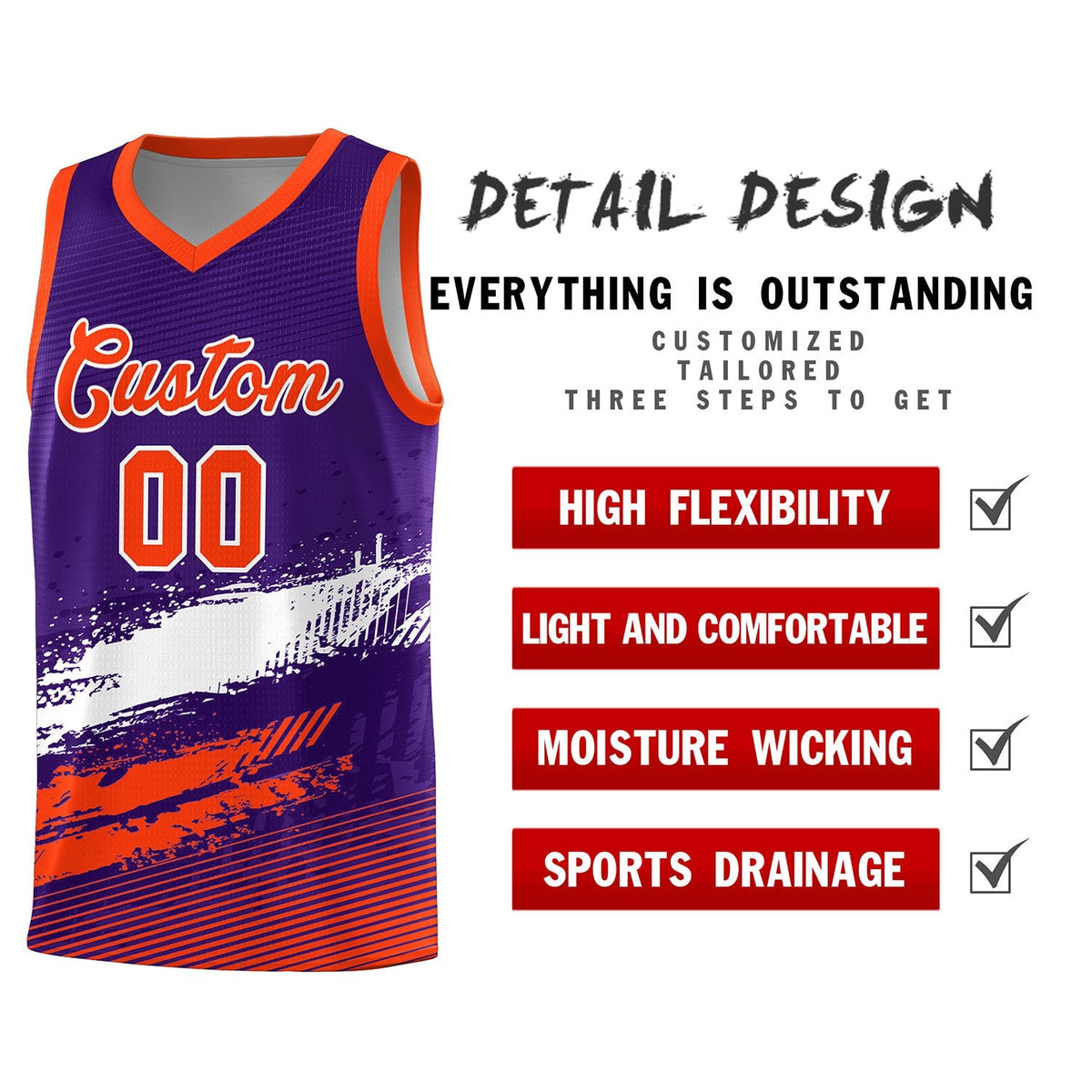 Custom Purple White and Orange Graffiti Pattern Sports Uniform Basketball Jersey|KXKSHOP