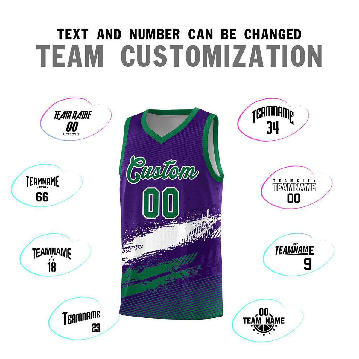 Custom Purple White and Kelly Green Graffiti Pattern Sports Uniform Basketball Jersey|KXKSHOP