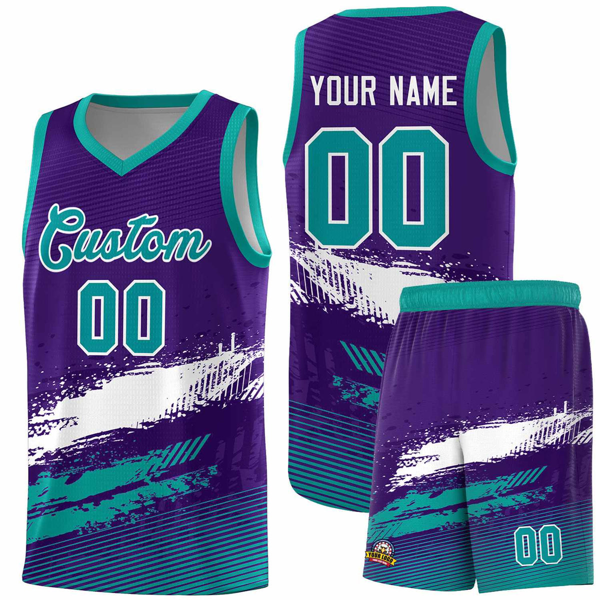 Custom Purple White and Aqua Graffiti Pattern Sports Uniform Basketball Jersey|KXKSHOP