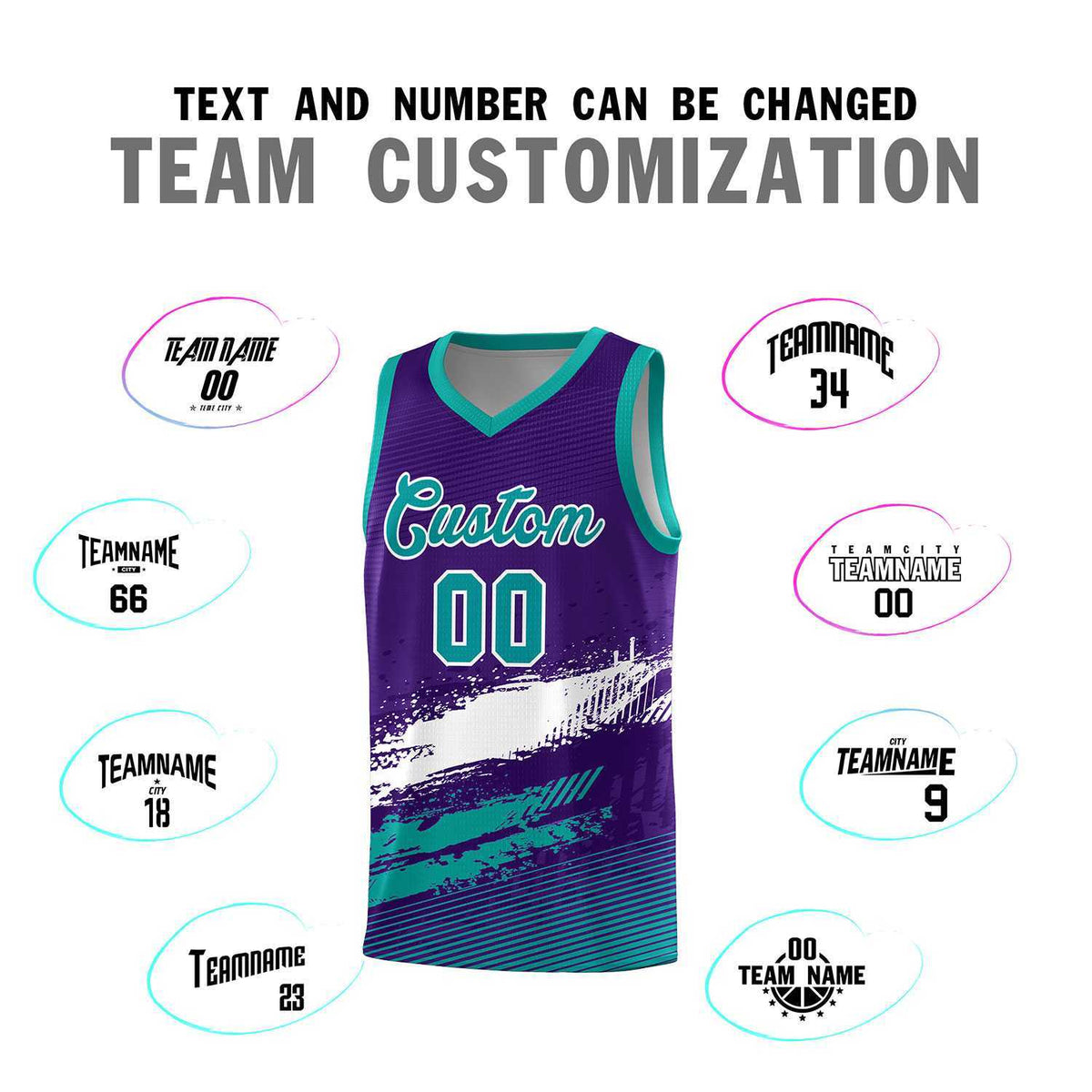 Custom Purple White and Aqua Graffiti Pattern Sports Uniform Basketball Jersey|KXKSHOP