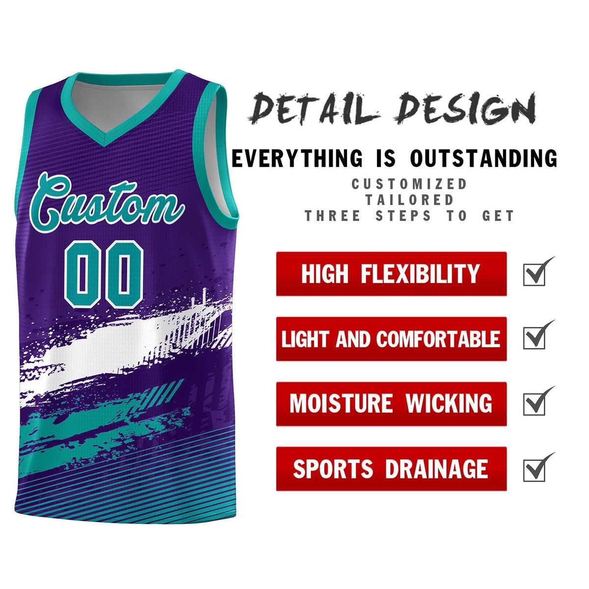 Custom Purple White and Aqua Graffiti Pattern Sports Uniform Basketball Jersey|KXKSHOP
