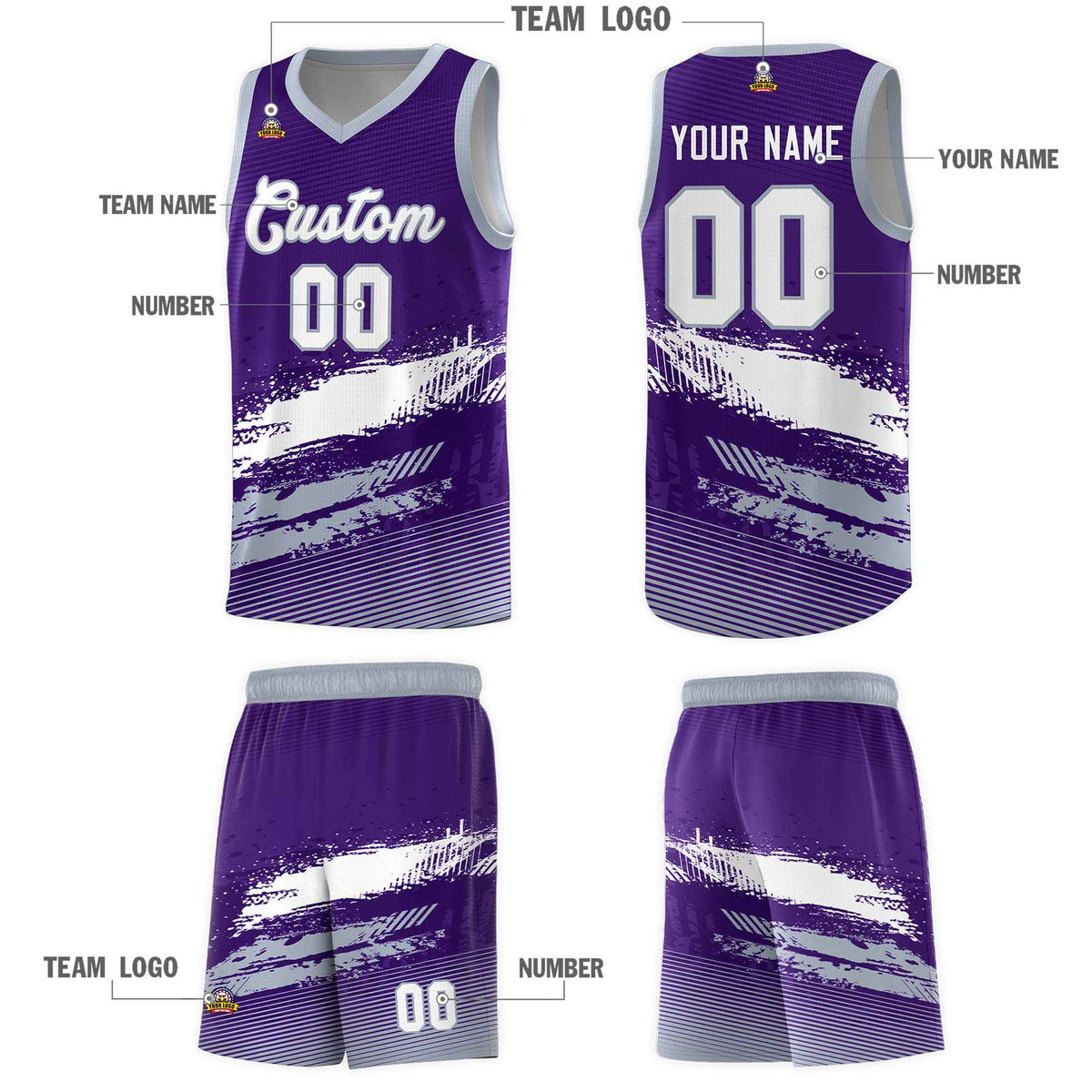Custom Purple White and Gray Graffiti Pattern Sports Uniform Basketball Jersey|KXKSHOP