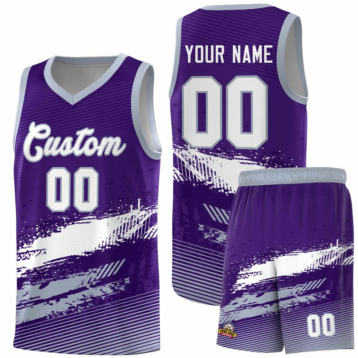 Custom Purple White and Gray Graffiti Pattern Sports Uniform Basketball Jersey|KXKSHOP