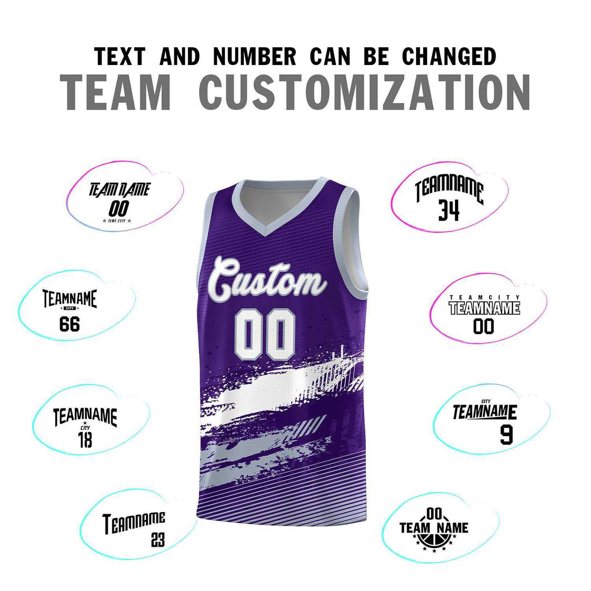 Custom Purple White and Gray Graffiti Pattern Sports Uniform Basketball Jersey|KXKSHOP