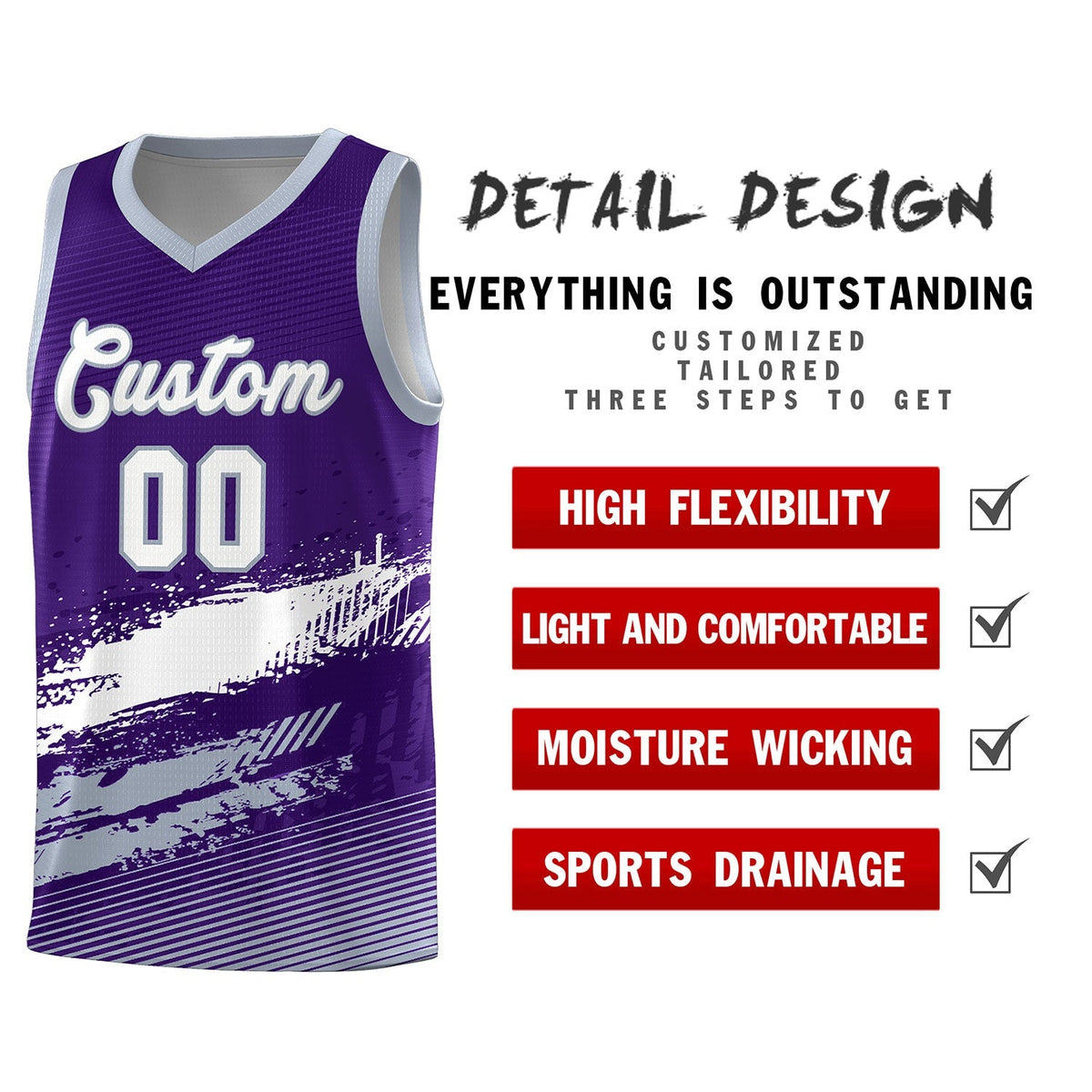 Custom Purple White and Gray Graffiti Pattern Sports Uniform Basketball Jersey|KXKSHOP