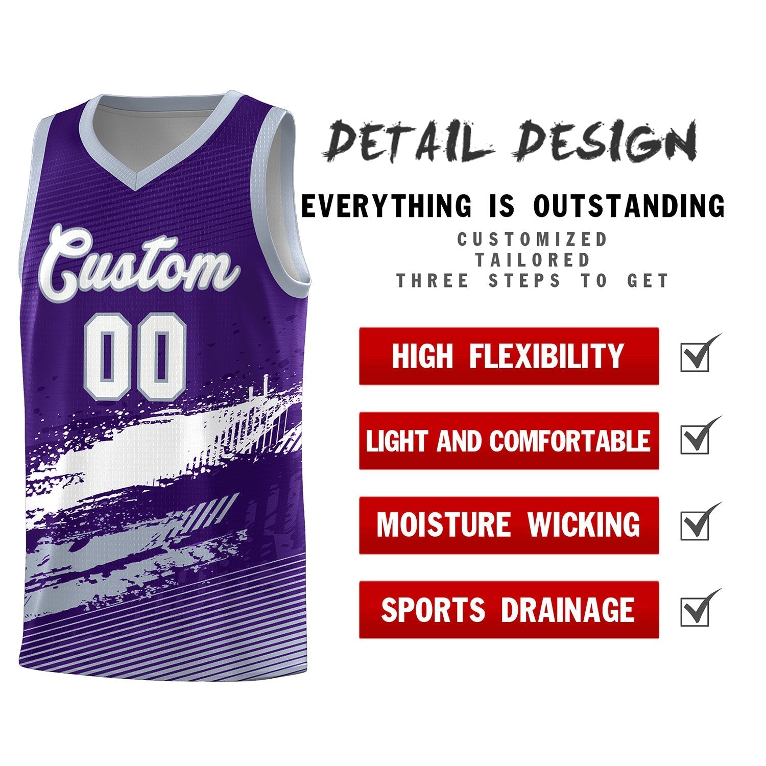 Custom Purple White and Gray Graffiti Pattern Sports Uniform Basketball Jersey|KXKSHOP