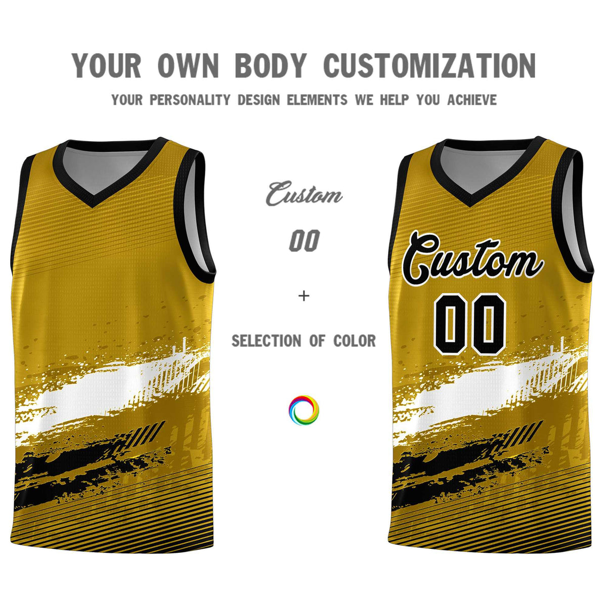 Custom Old Gold White and Black Graffiti Pattern Sports Uniform Basketball Jersey|KXKSHOP