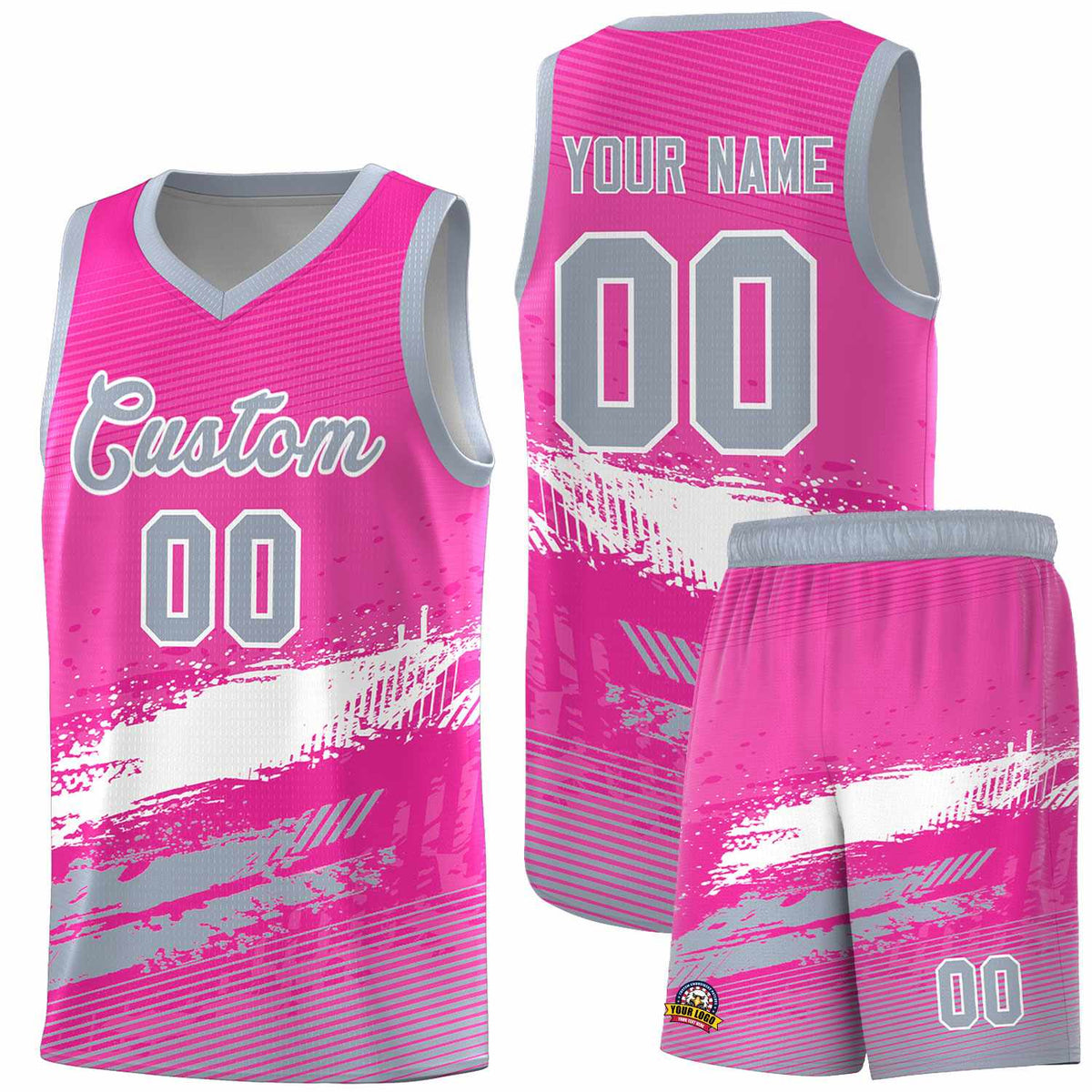 Custom Pink White and Gray Graffiti Pattern Sports Uniform Basketball Jersey|KXKSHOP