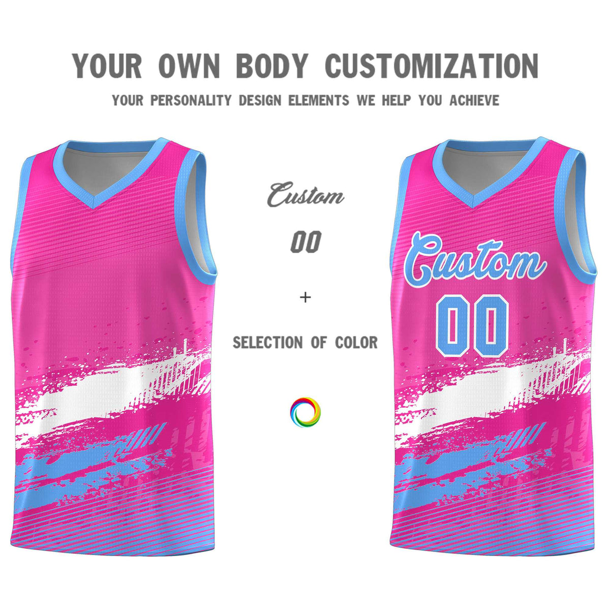 Custom Pink White and Powder Blue Graffiti Pattern Sports Uniform Basketball Jersey|KXKSHOP
