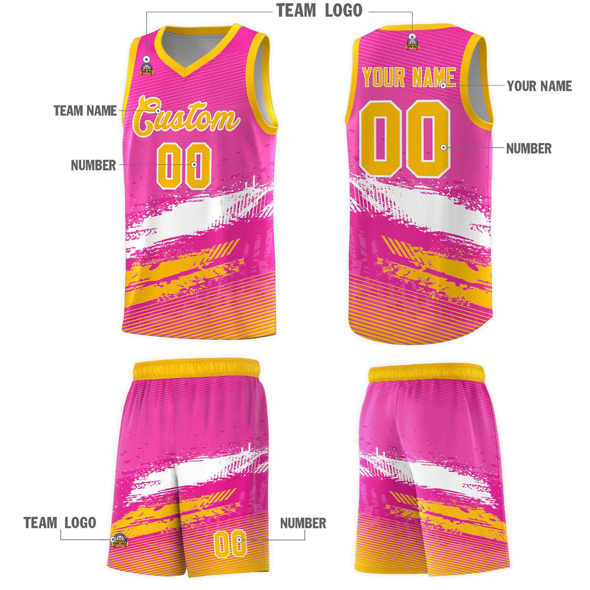 Custom Pink White and Yellow Graffiti Pattern Sports Uniform Basketball Jersey|KXKSHOP