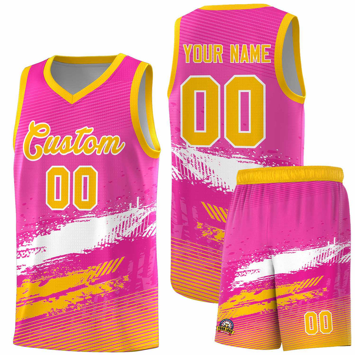 Custom Pink White and Yellow Graffiti Pattern Sports Uniform Basketball Jersey|KXKSHOP