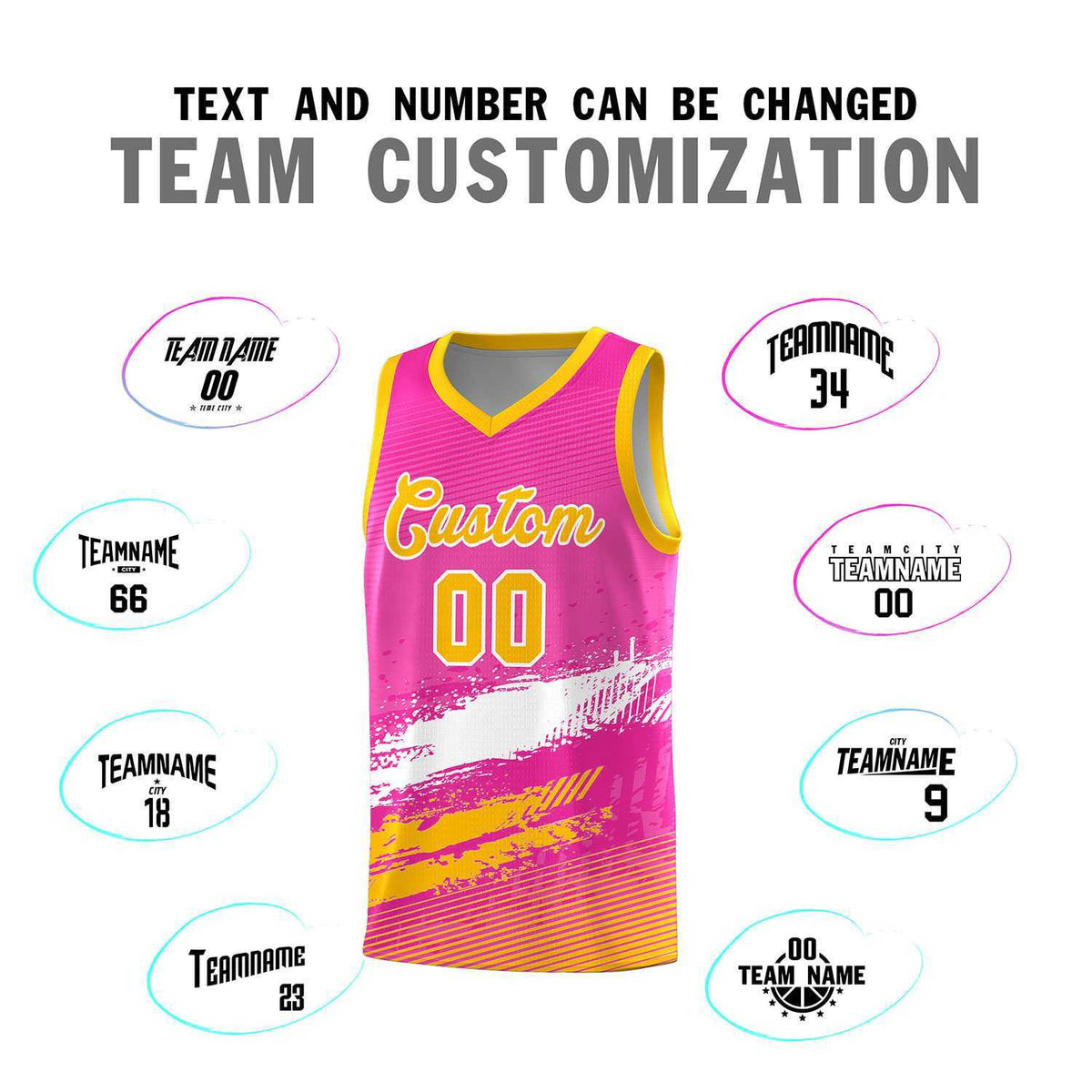 Custom Pink White and Yellow Graffiti Pattern Sports Uniform Basketball Jersey|KXKSHOP
