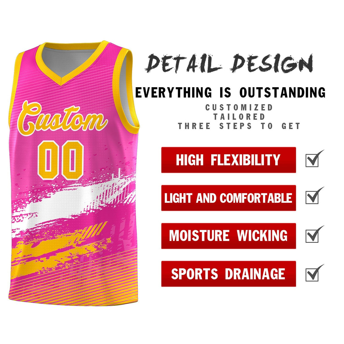 Custom Pink White and Yellow Graffiti Pattern Sports Uniform Basketball Jersey|KXKSHOP