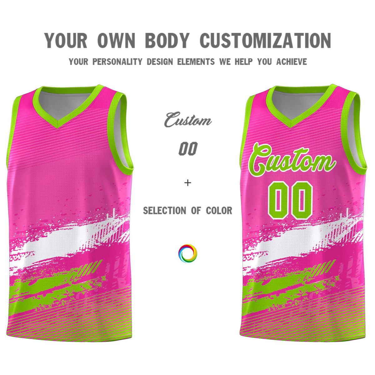 Custom Pink White and Neon Green Graffiti Pattern Sports Uniform Basketball Jersey|KXKSHOP