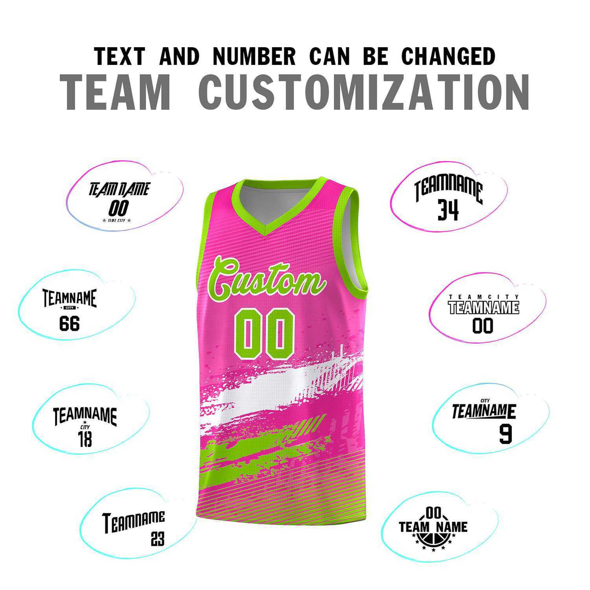 Custom Pink White and Neon Green Graffiti Pattern Sports Uniform Basketball Jersey|KXKSHOP