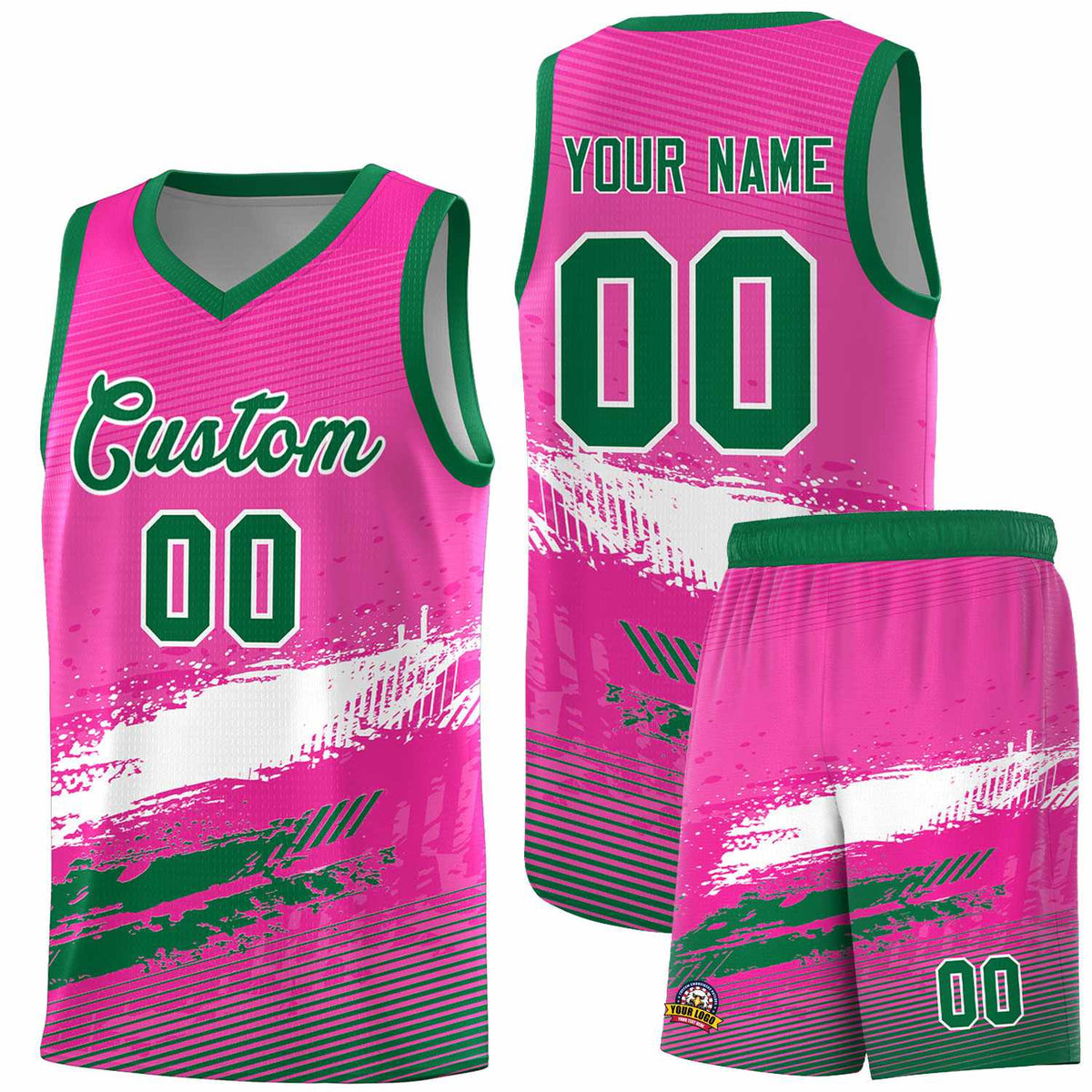 Custom Pink White and Kelly Green Graffiti Pattern Sports Uniform Basketball Jersey|KXKSHOP