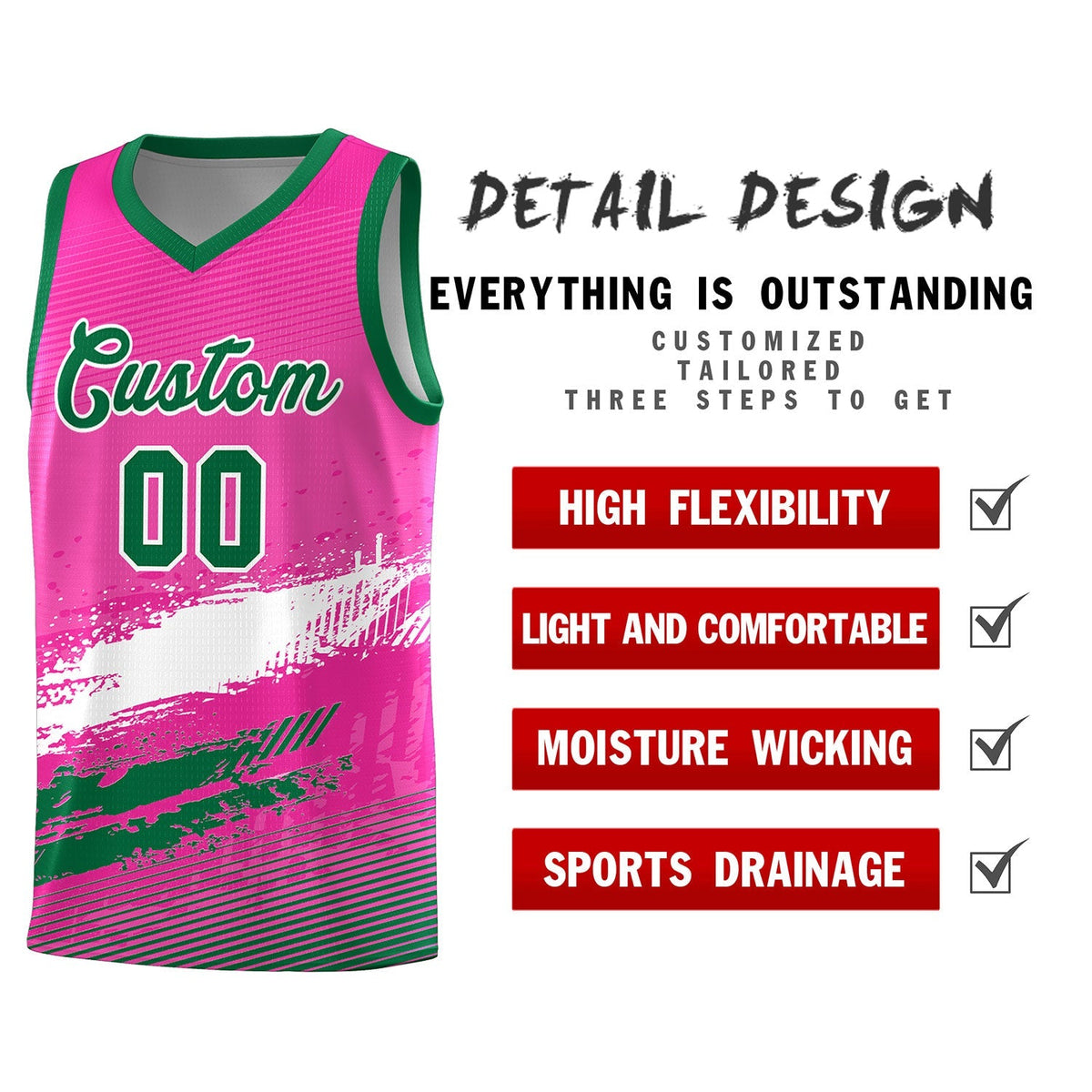 Custom Pink White and Kelly Green Graffiti Pattern Sports Uniform Basketball Jersey|KXKSHOP