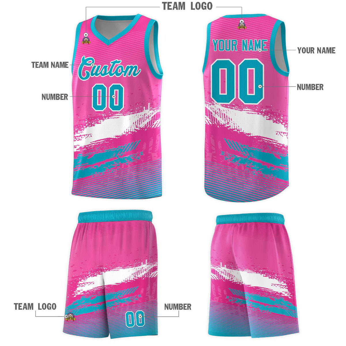 Custom Pink White and Sky Blue Graffiti Pattern Sports Uniform Basketball Jersey|KXKSHOP