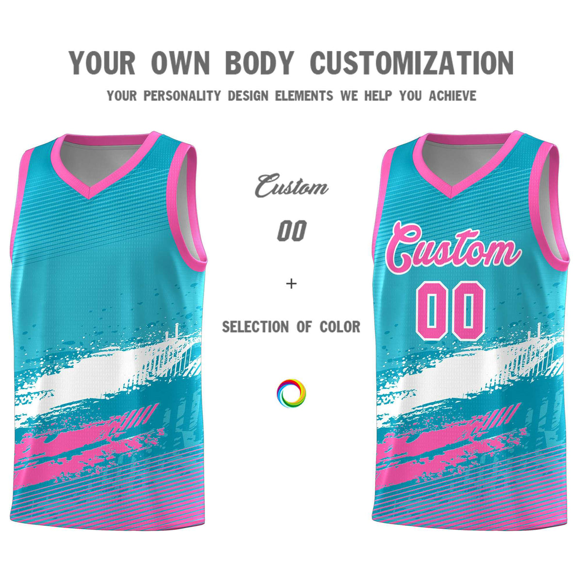 Custom Sky Blue White and Pink Graffiti Pattern Sports Uniform Basketball Jersey|KXKSHOP