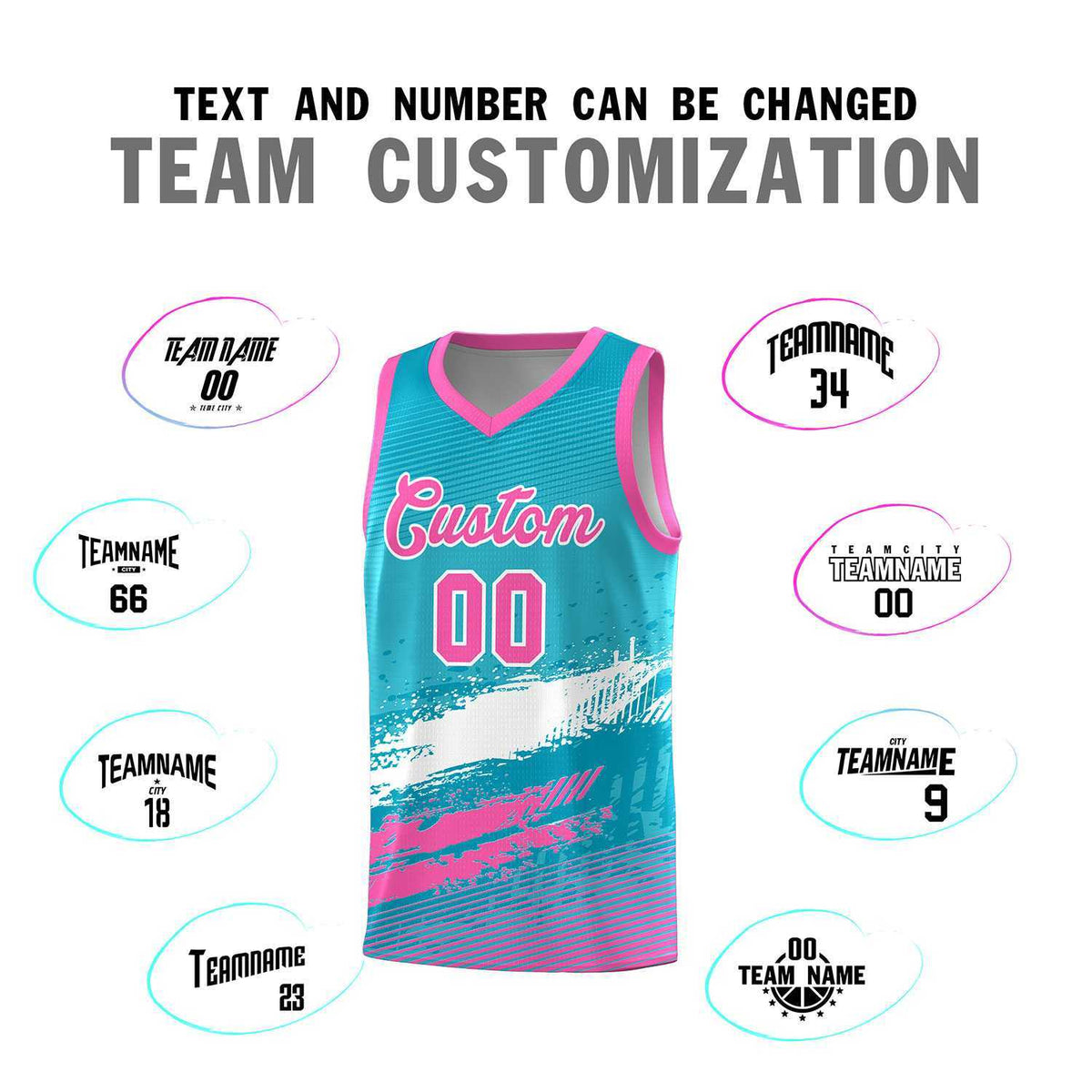 Custom Sky Blue White and Pink Graffiti Pattern Sports Uniform Basketball Jersey|KXKSHOP