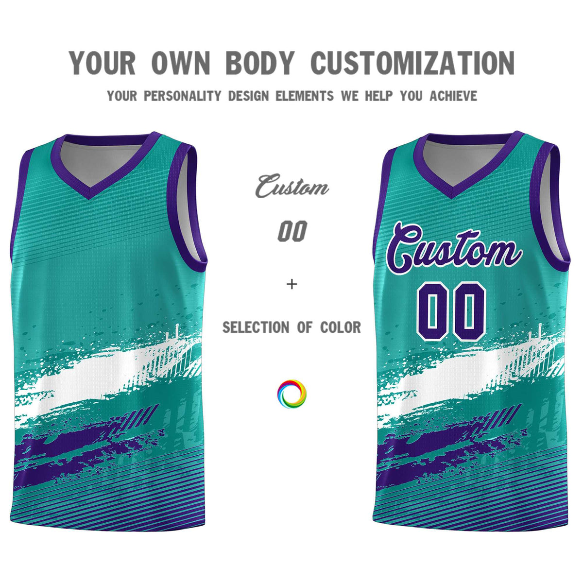 Custom Aqua White and Purple Graffiti Pattern Sports Uniform Basketball Jersey|KXKSHOP