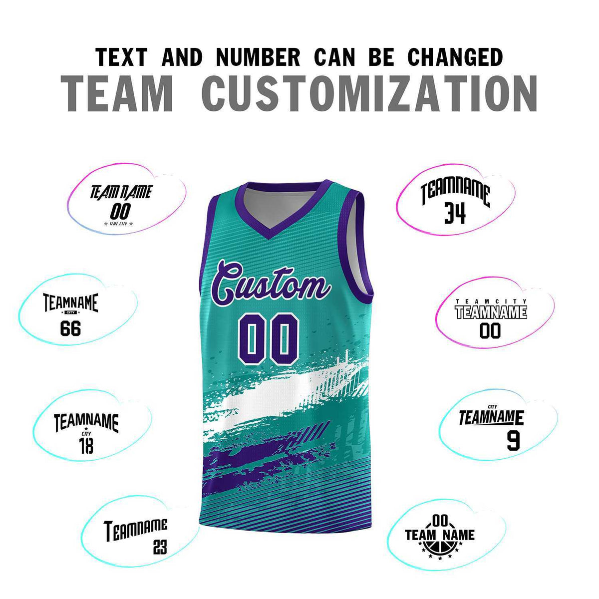 Custom Aqua White and Purple Graffiti Pattern Sports Uniform Basketball Jersey|KXKSHOP