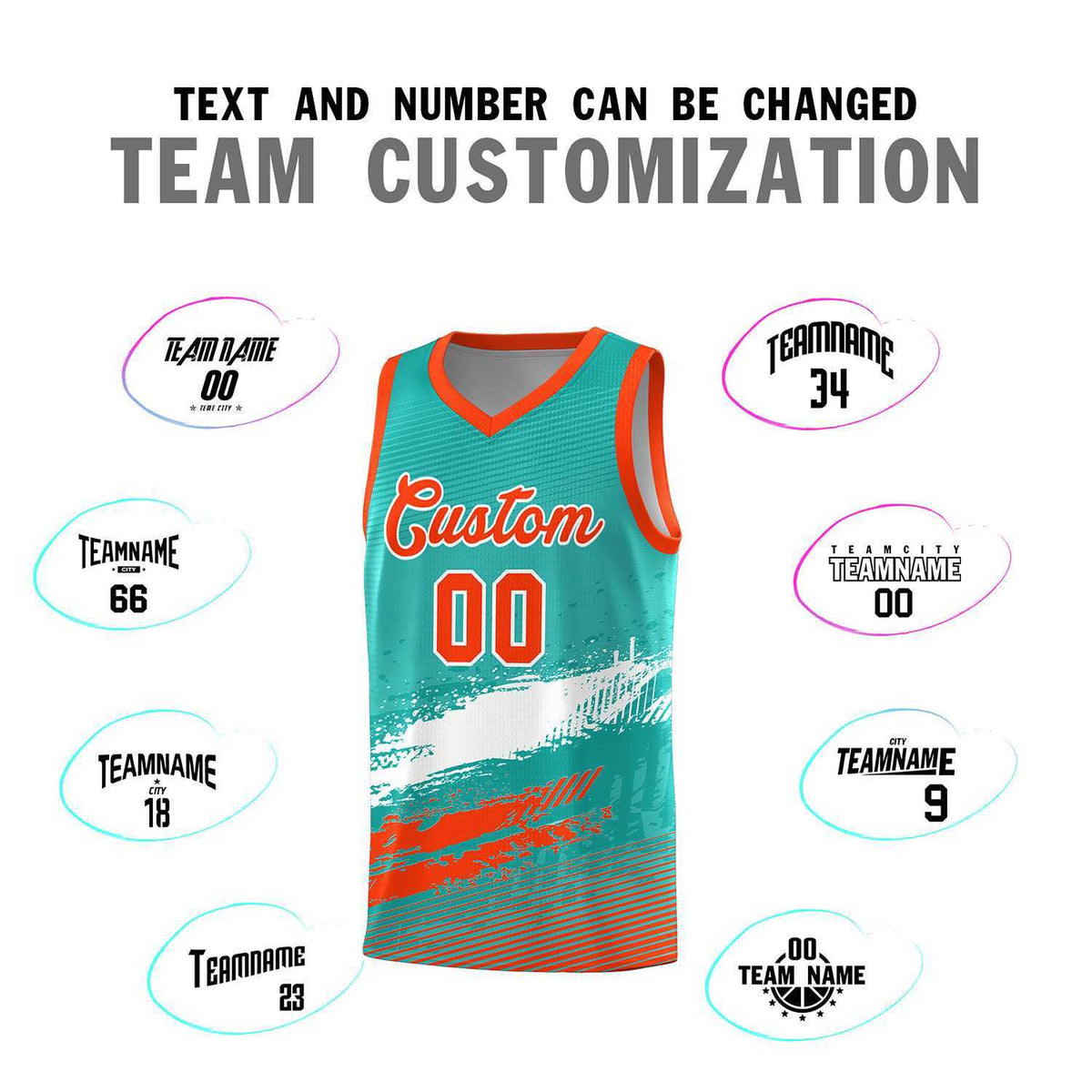 Custom Aqua White and Orange Graffiti Pattern Sports Uniform Basketball Jersey|KXKSHOP