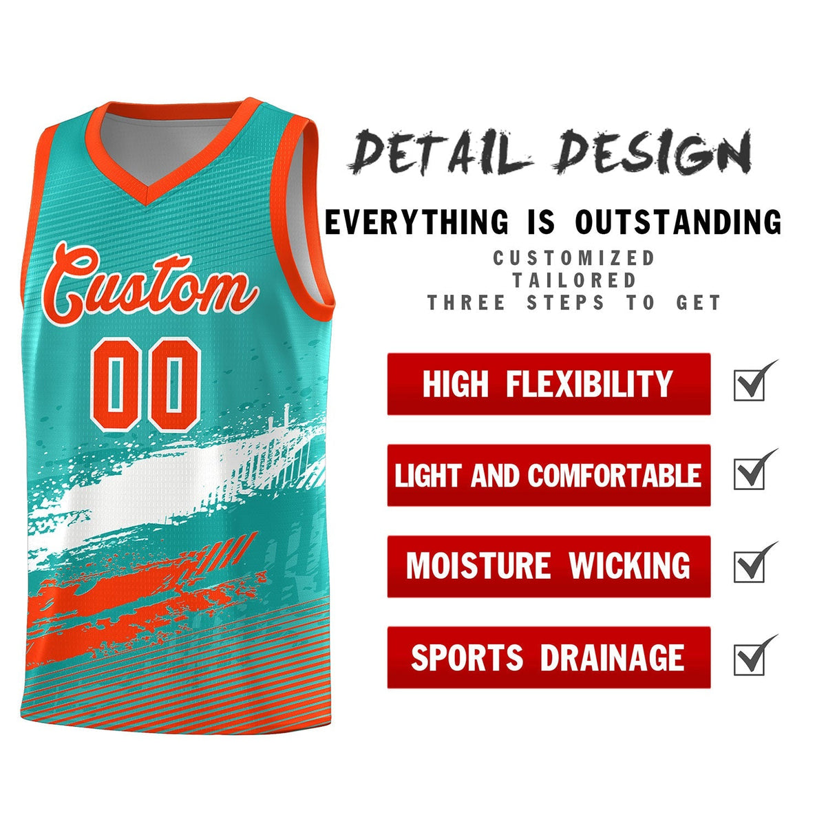 Custom Aqua White and Orange Graffiti Pattern Sports Uniform Basketball Jersey|KXKSHOP
