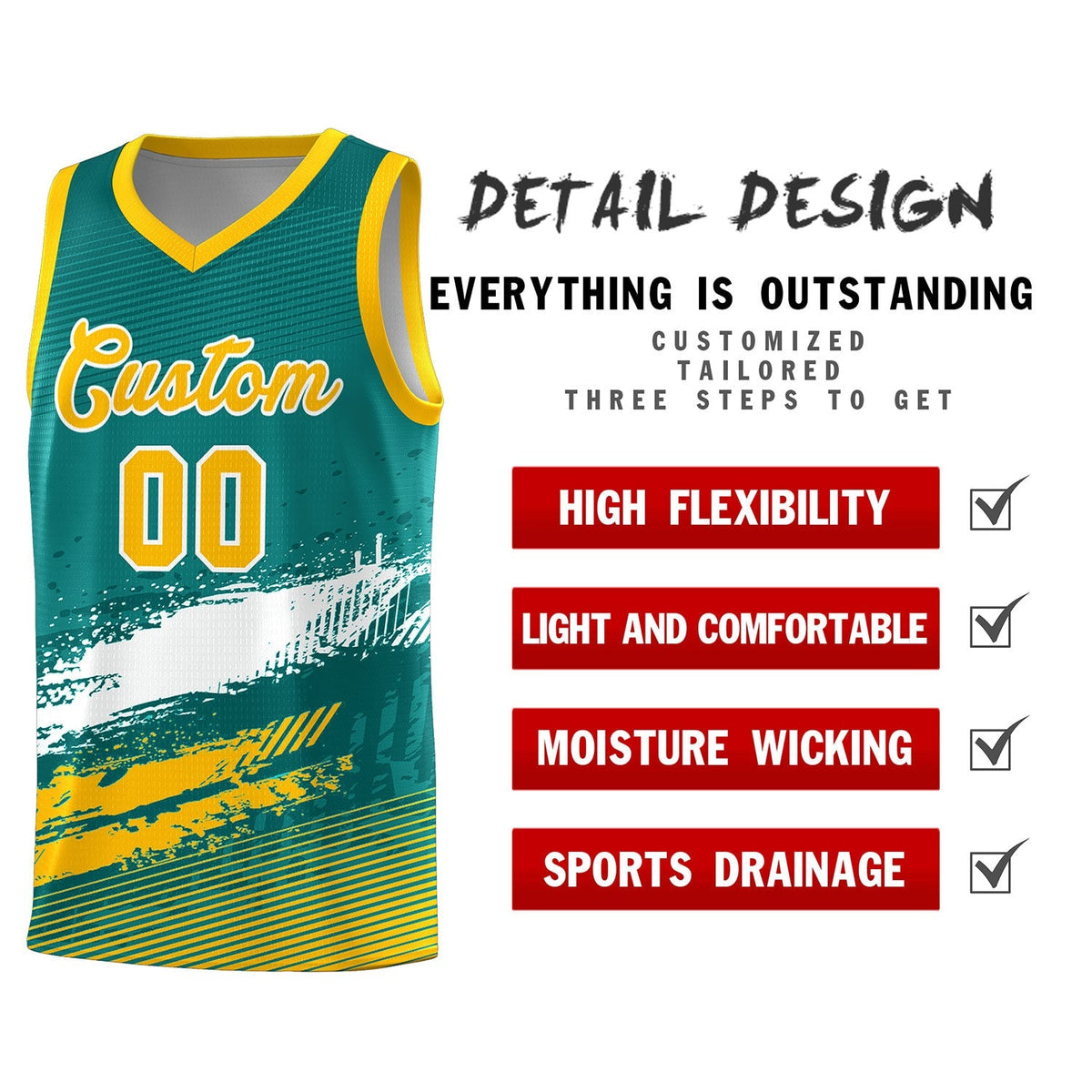 Custom Aqua White and Yellow Graffiti Pattern Sports Uniform Basketball Jersey|KXKSHOP