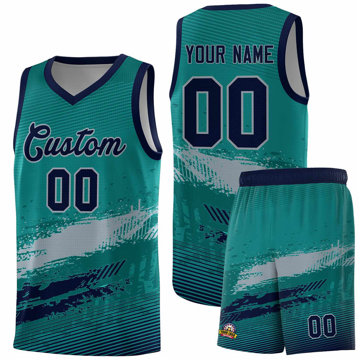 Custom Aqua Gray and Navy Graffiti Pattern Sports Uniform Basketball Jersey|KXKSHOP