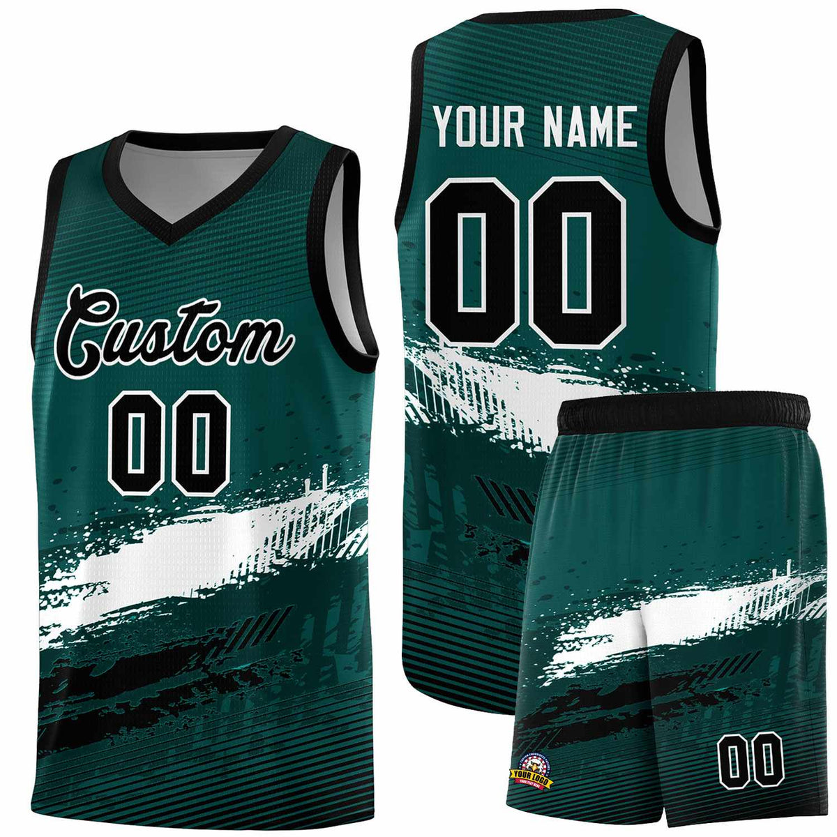 Custom Midnight Green White and Black Graffiti Pattern Sports Uniform Basketball Jersey|KXKSHOP