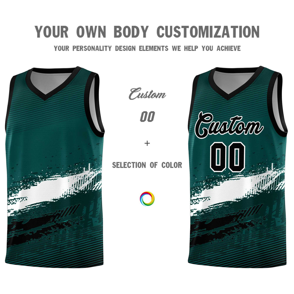 Custom Midnight Green White and Black Graffiti Pattern Sports Uniform Basketball Jersey|KXKSHOP