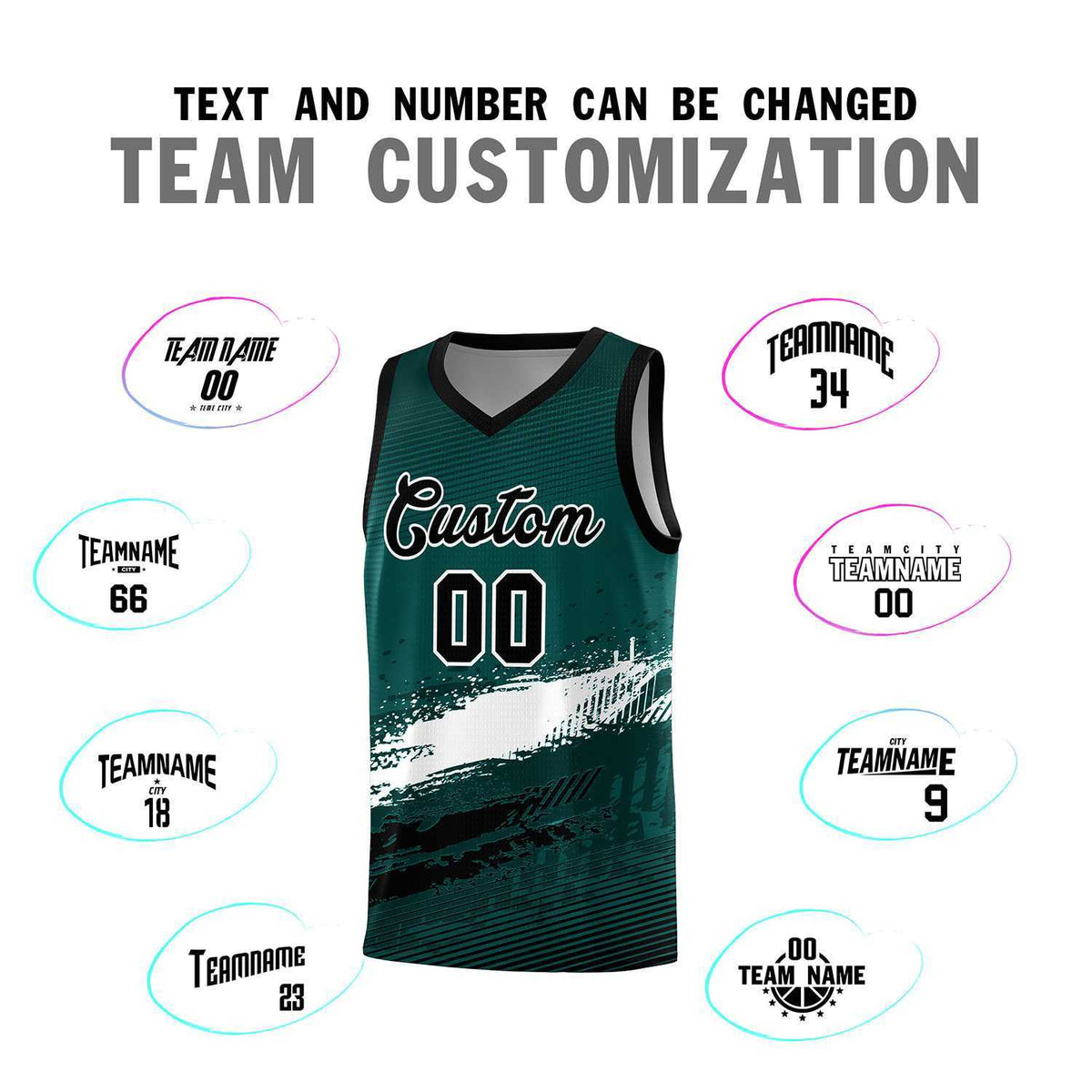 Custom Midnight Green White and Black Graffiti Pattern Sports Uniform Basketball Jersey|KXKSHOP