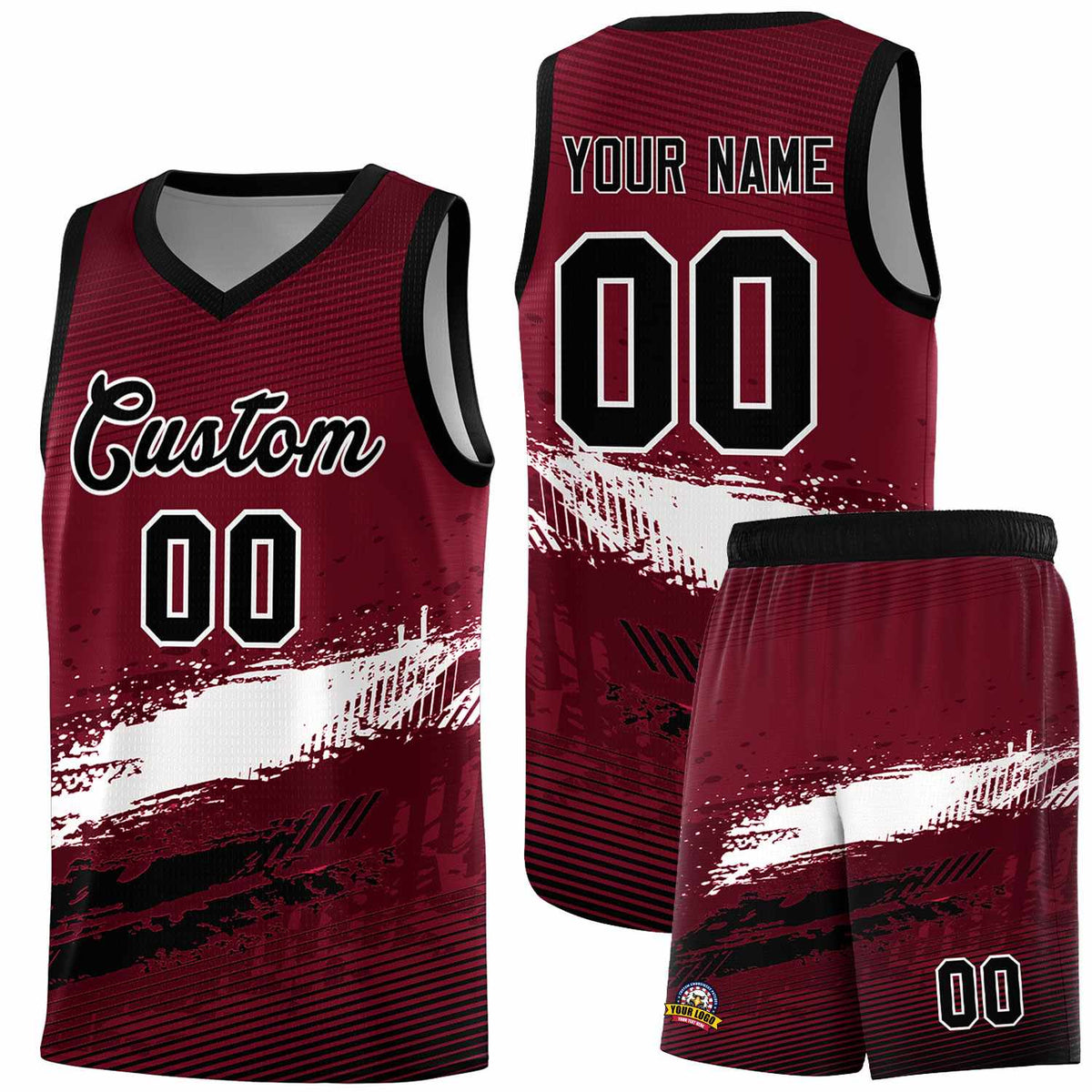 Custom Crimson White and Black Graffiti Pattern Sports Uniform Basketball Jersey|KXKSHOP